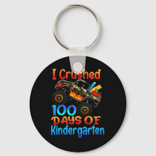 I Crushed 100 Days Of Kindergarten Monster Trucks Keychain