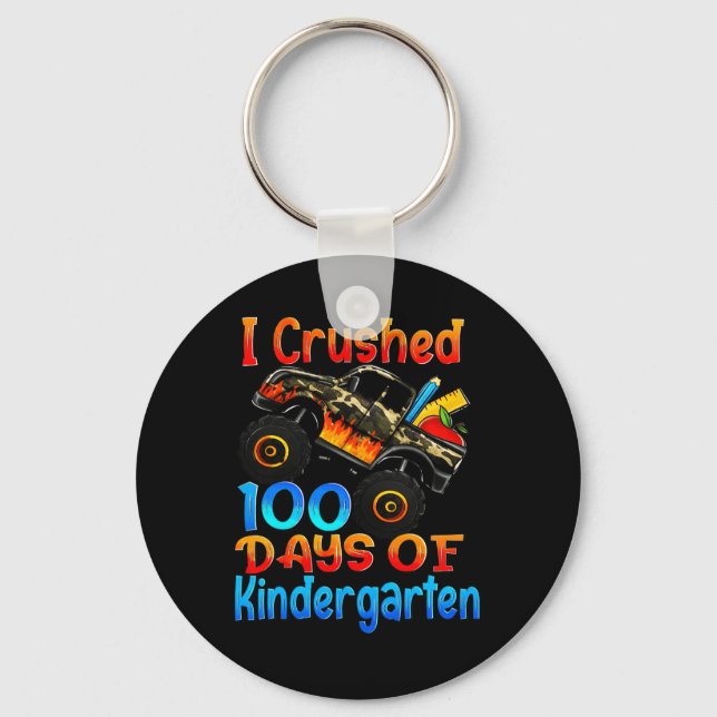I Crushed 100 Days Of Kindergarten Monster Trucks  Keychain (Front)