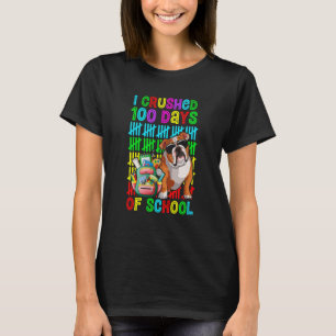 I Crushed 100 Days Of School Boys English Bulldog  T-Shirt