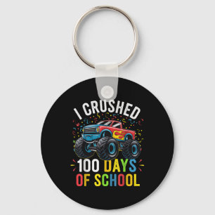 I Crushed 100 Days Of School Boys Kids Monster Tru Keychain