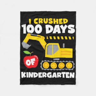 I Crushed 100 Days Of School Construction Kinderga Fleece Blanket