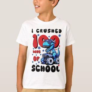 I Crushed 100 Days of School Dinosaur Truck Kids T-Shirt