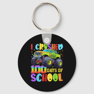 I Crushed 100 Days Of School Kid Boy Monster Truck Keychain