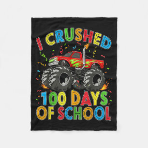 I Crushed 100 Days Of School Monster Truck 100 Day Fleece Blanket