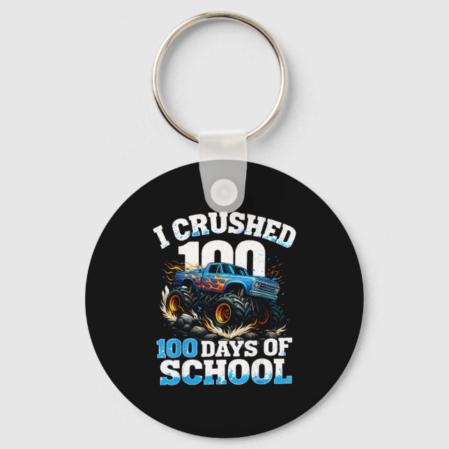 I Crushed 100 Days Of School Monster Truck 100th D Keychain (Front)