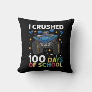 I Crushed 100 Days of School Monster Truck Boys Throw Pillow