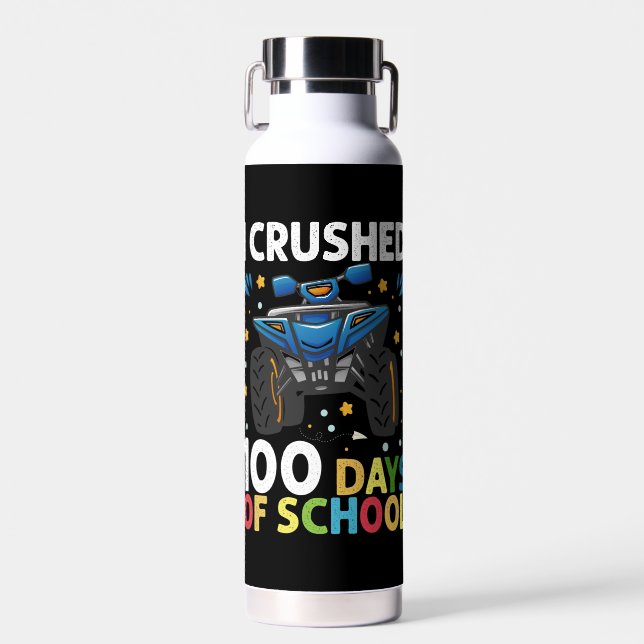 I Crushed 100 Days of School Monster Truck Boys Water Bottle (Front)