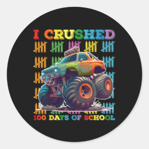 I Crushed 100 Days Of School Monster Truck Classic Round Sticker