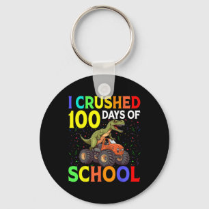 I Crushed 100 Days Of School Monster Truck Dinosau Keychain