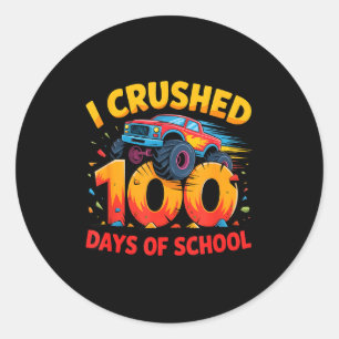 I Crushed 100 Days Of School Monster Truck Girls B Classic Round Sticker