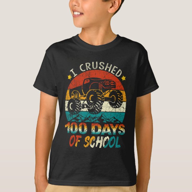 I Crushed 100 Days Of School Monster Truck Kids Bo T-Shirt (Front)