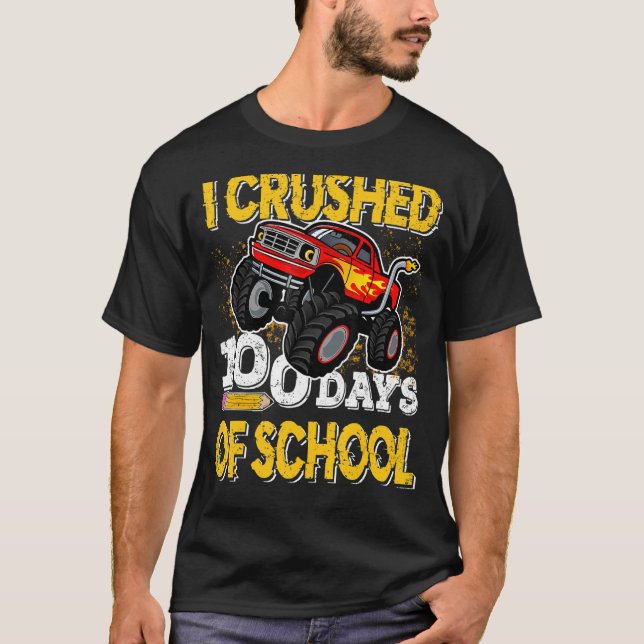 I Crushed 100 Days Of School Monster Truck Kids Bo T-Shirt (Front)