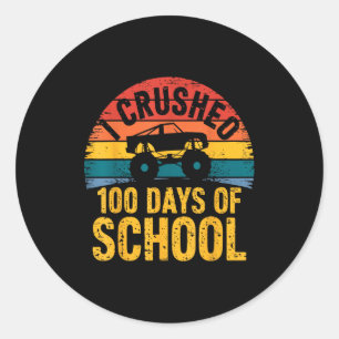 I Crushed 100 Days Of School Truck Lovers Kids Tea Classic Round Sticker