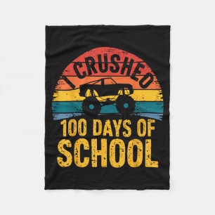 I Crushed 100 Days Of School Truck Lovers Kids Tea Fleece Blanket