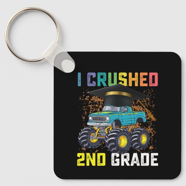 I Crushed 2nd Grade Monster Truck Graduation Keychain (Front)