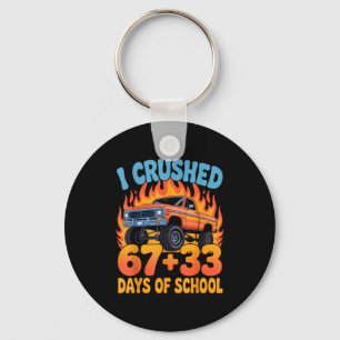 I Crushed 67+33 Days Of School Kids Monster Truck Keychain