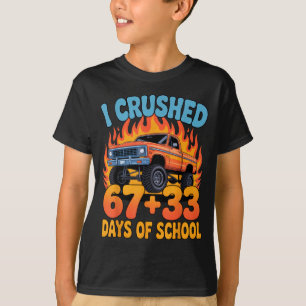I Crushed 67+33 Days Of School Kids Monster Truck  T-Shirt