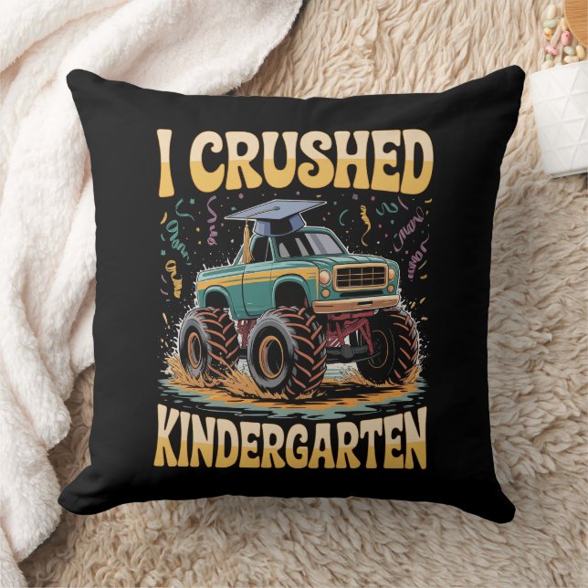 I Crushed Kindergarten Monster Truck Graduation Throw Pillow (Blanket)
