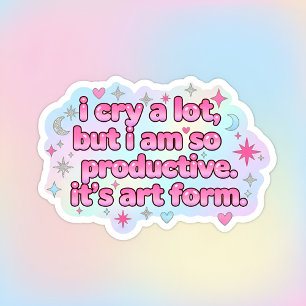 i cry a lot but i'm so productive  Minimalist pink Oval Sticker