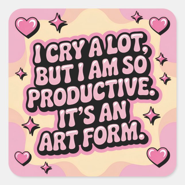 i cry a lot but i'm so productive  pastel heart square sticker (Front)