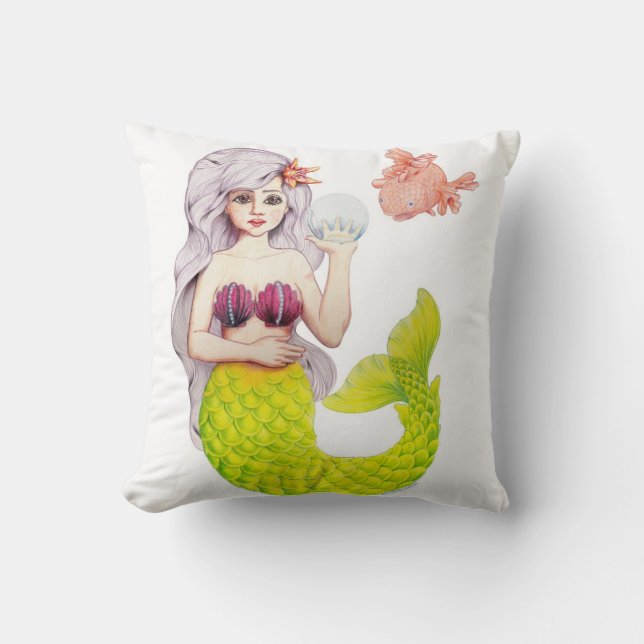 I’d Rather be a Mermaid! Throw Pillow (Front)
