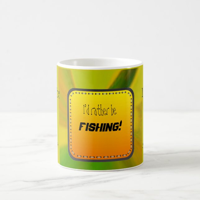 I’d rather be fishing! -  Bright Green and Yellow Coffee Mug (Center)