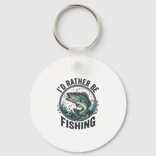 I’d Rather Be Fishing Vintage Bass Fisherman T-Shi Keychain