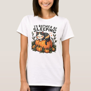 I’d Rather Be Sleeping - Cozy Cat on Pumpkin T-Shirt