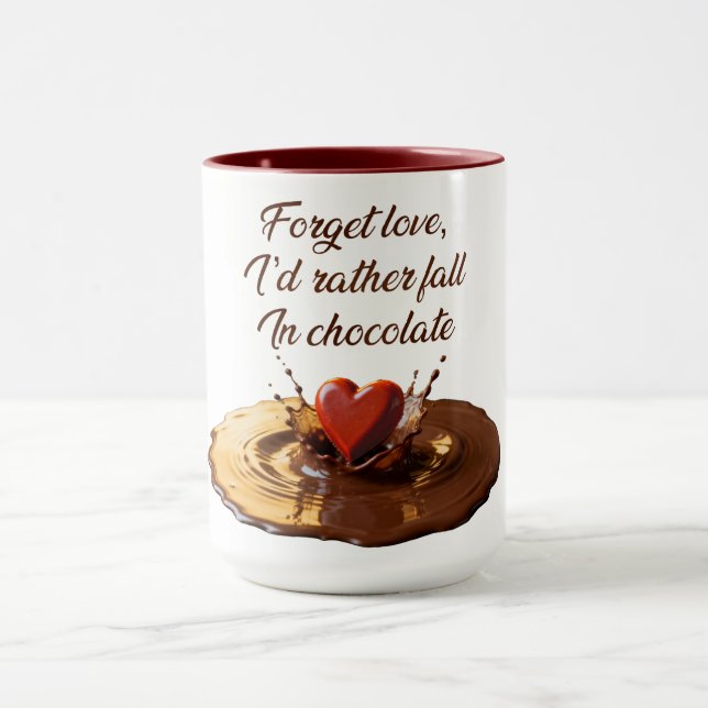 “I’d rather fall in chocolate” Humorous mug (Center)