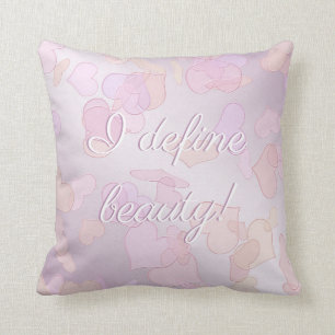 i define beauty. fun heart pinc gradient text.  throw pillow