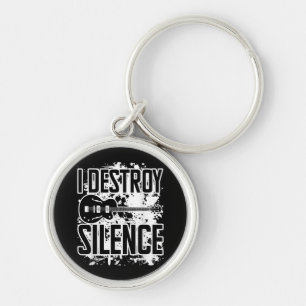 I Destroy Silence Bass Player Funny Guitar Music E Keychain