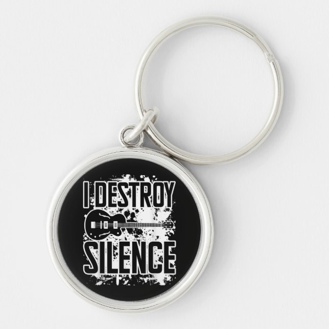 I Destroy Silence Bass Player Funny Guitar Music E Keychain (Front)