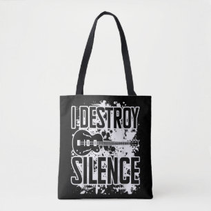 I Destroy Silence Bass Player Funny Guitar Music E Tote Bag