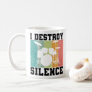 I Destroy Silence Distressed Vintage Drummer Retro Coffee Mug