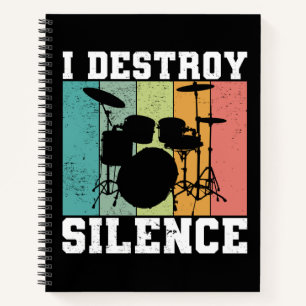 I Destroy Silence Distressed Vintage Drummer Retro Notebook