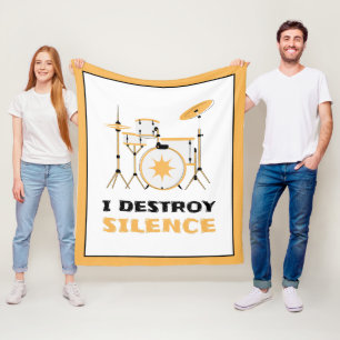 I Destroy Silence Funny Drummer Fleece Blanket