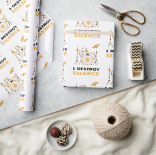 I Destroy Silence Funny Drummer Wrapping Paper