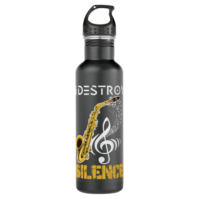 I Destroy Silence Saxophone 710 Ml Water Bottle (Front)