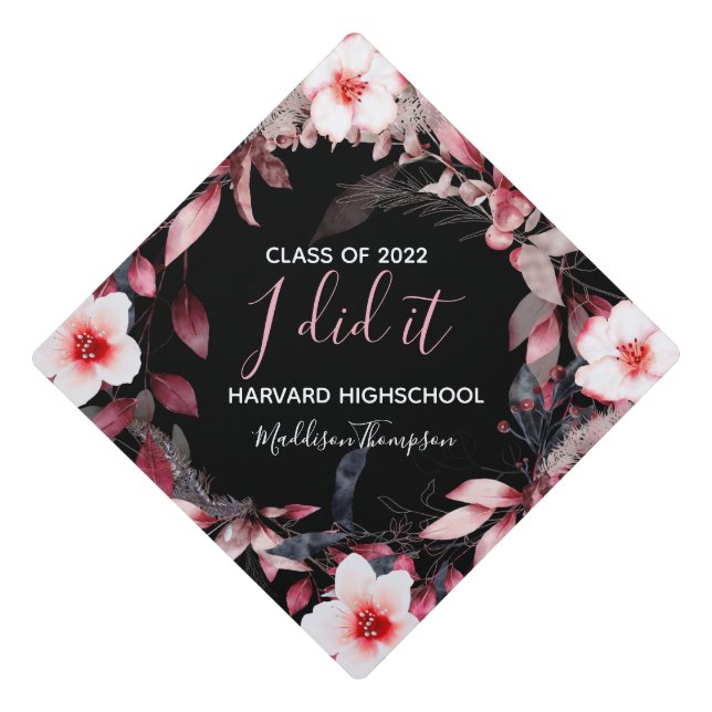 I Did it Chic Floral Blush Pink Graduation Cap Topper (Front)