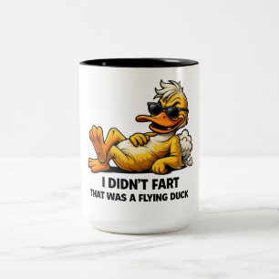 I didn't fart it was a flying duck funny duck  Two-Tone coffee mug