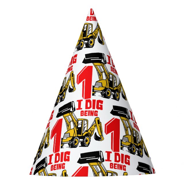 I Dig Being One Construction  1st Birthday Party Hat (Front)