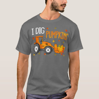 I Dig Pumpkins Autumn Falling Leaves Tractors Farm T-Shirt
