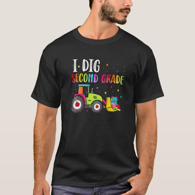 I Dig Second Grade  Tractor  Kinder Toddlers Boys T-Shirt (Front)