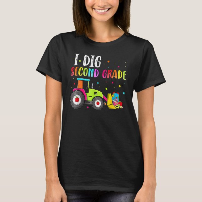 I Dig Second Grade Tractor  Kinder Toddlers Boys T-Shirt (Front)