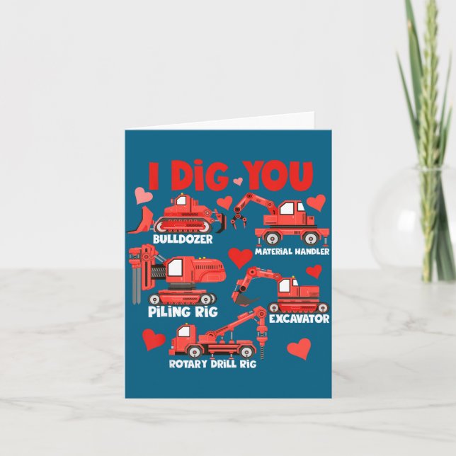 I Dig You Construction Trucks Valentine's Day Boys Card (Front)