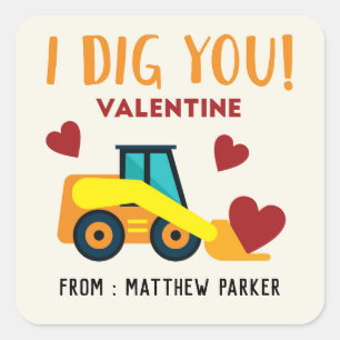 I Dig You - Construction Valentine's Stickers
