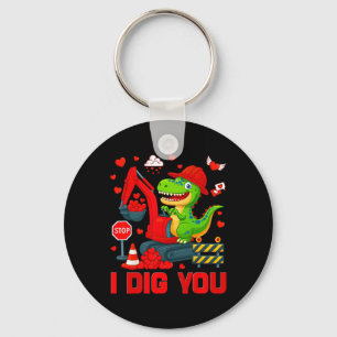I Dig You Funny Heart Dinosaur Truck Valentine Boy Keychain