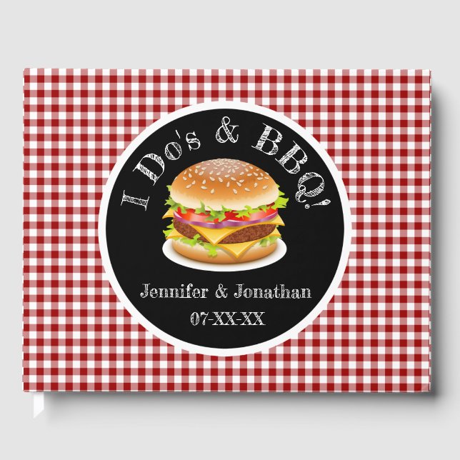 I Do and BBQ Red Gingham Hamburger Casual Wedding Guest Book (Front)