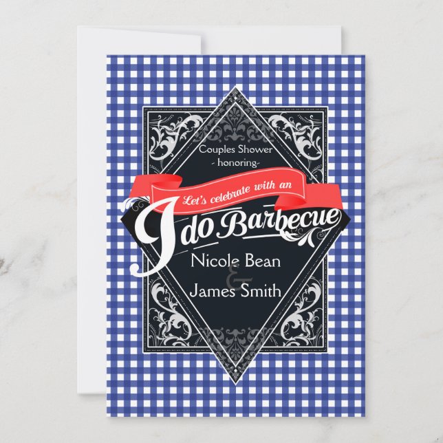I DO BARBECUE BBQ Blue & Red Chequered Engagement Invitation (Front)