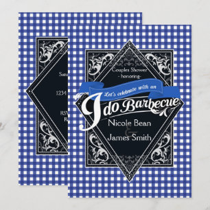 I DO BARBECUE BBQ Blue White Chequered Engagement Invitation